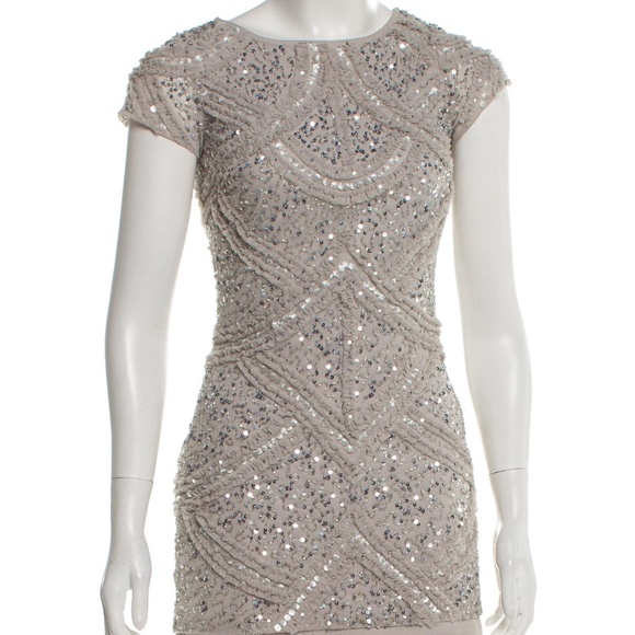 AIDAN MATTOX Short Sleeve Sequined Dress